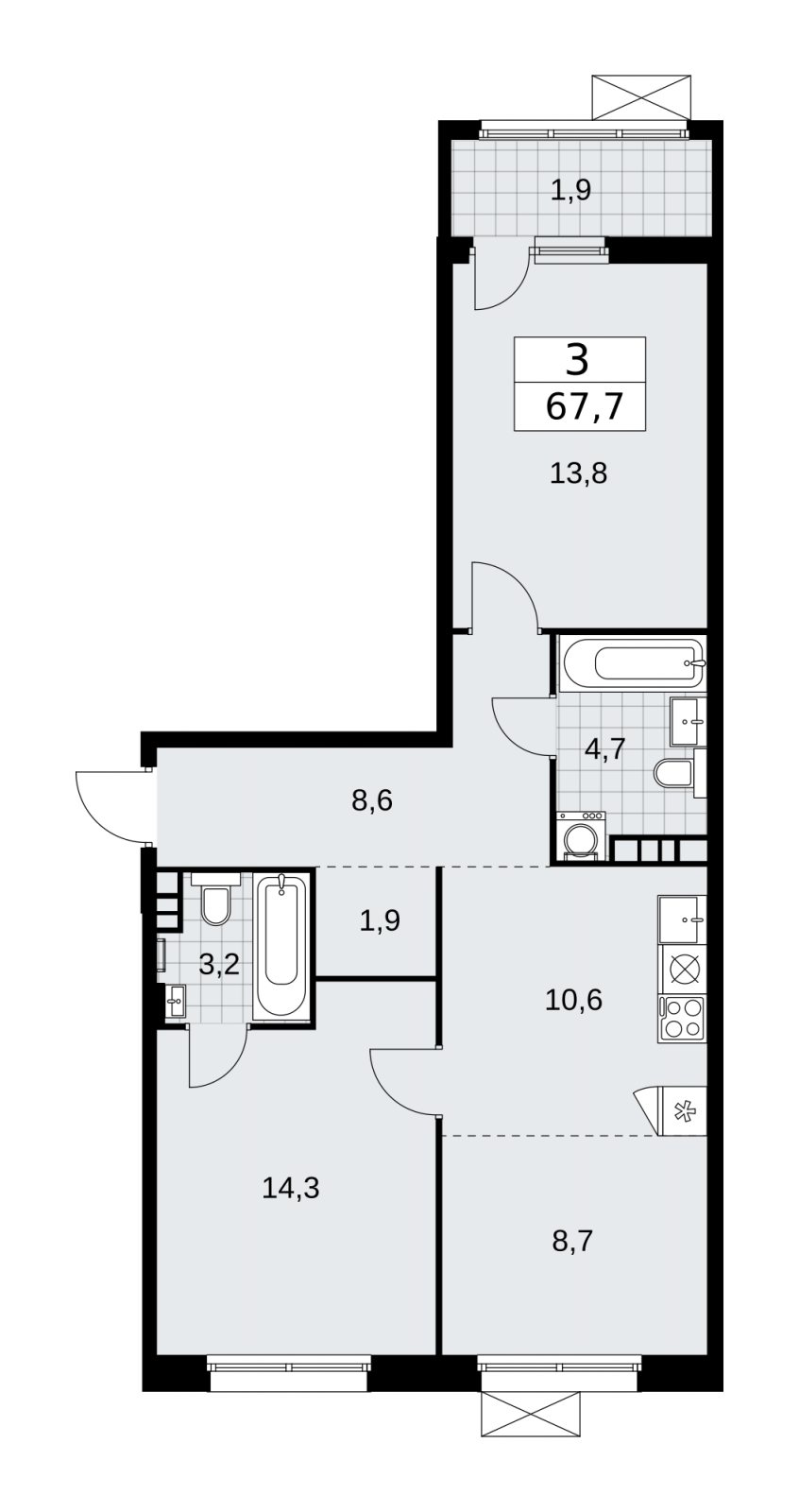 3-комнатная квартира с отделкой в ЖК DOM SMILE на 8 этаже в А секции. Сдача в 4 кв. 2022 г.