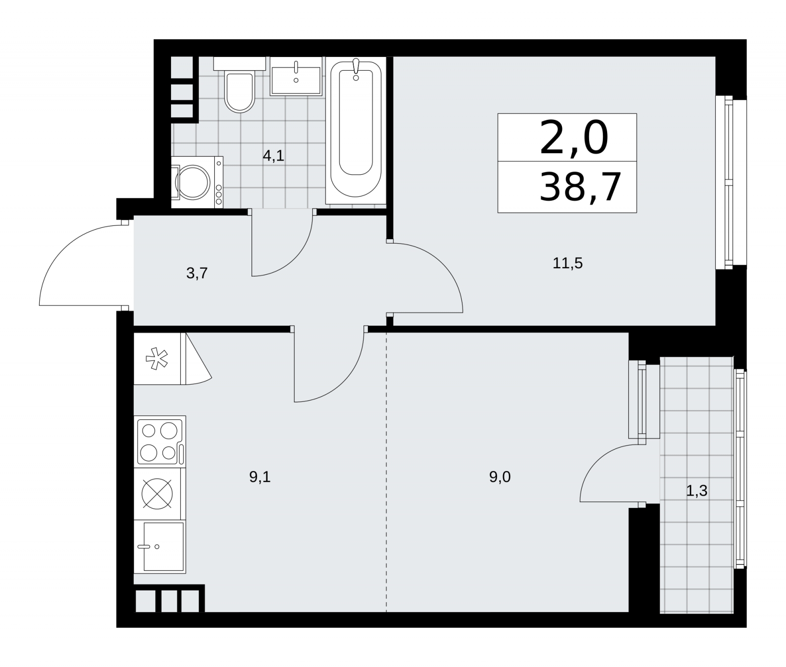 1-комнатная квартира (Студия) с отделкой в ЖК DOM SMILE на 12 этаже в А секции. Сдача в 4 кв. 2022 г.