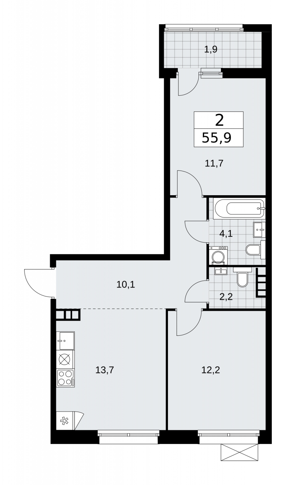 1-комнатная квартира (Студия) с отделкой в ЖК DOM SMILE на 12 этаже в Б секции. Сдача в 4 кв. 2022 г.