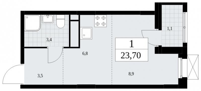 1-комнатная квартира (Студия) в ЖК Скандинавия на 9 этаже в 2 секции. Сдача в 4 кв. 2024 г.
