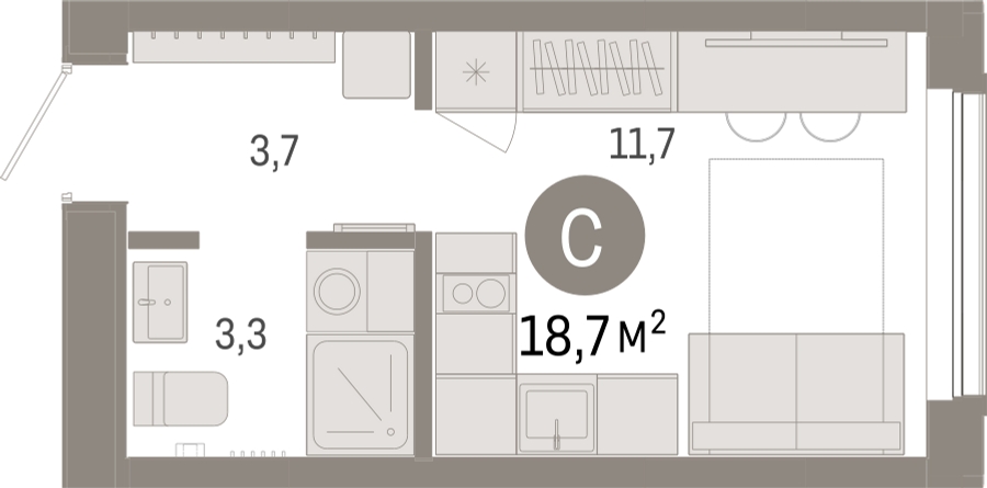 2-комнатная квартира в ЖК Дзен-кварталы на 9 этаже в 3 секции. Сдача в 1 кв. 2026 г.