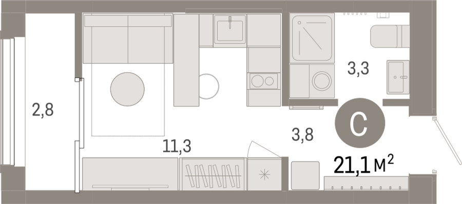 1-комнатная квартира в ЖК Дзен-кварталы на 7 этаже в 3 секции. Сдача в 1 кв. 2026 г.