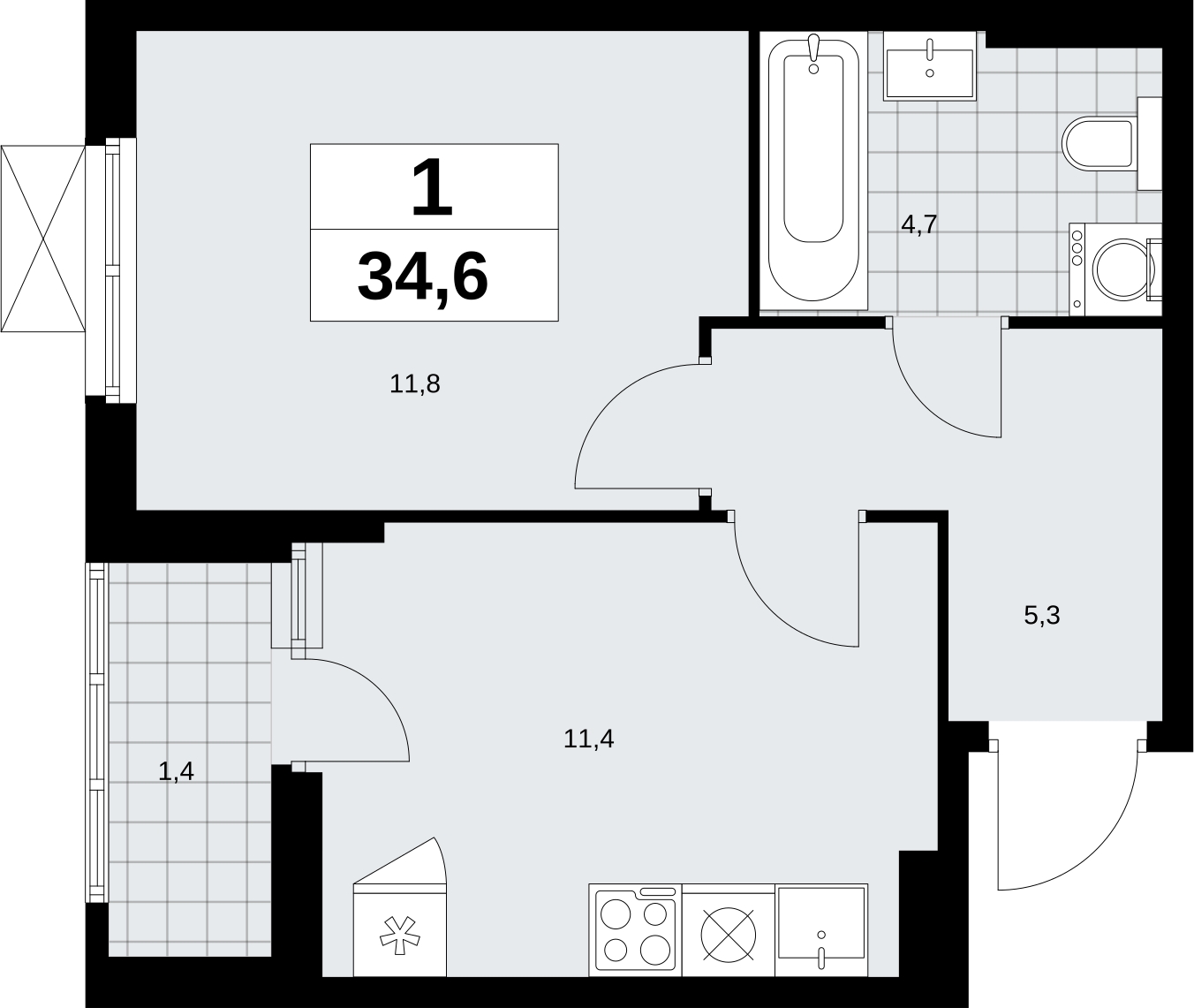 1-комнатная квартира с отделкой в ЖК Дзен-кварталы на 3 этаже в 2 секции. Сдача в 3 кв. 2026 г.