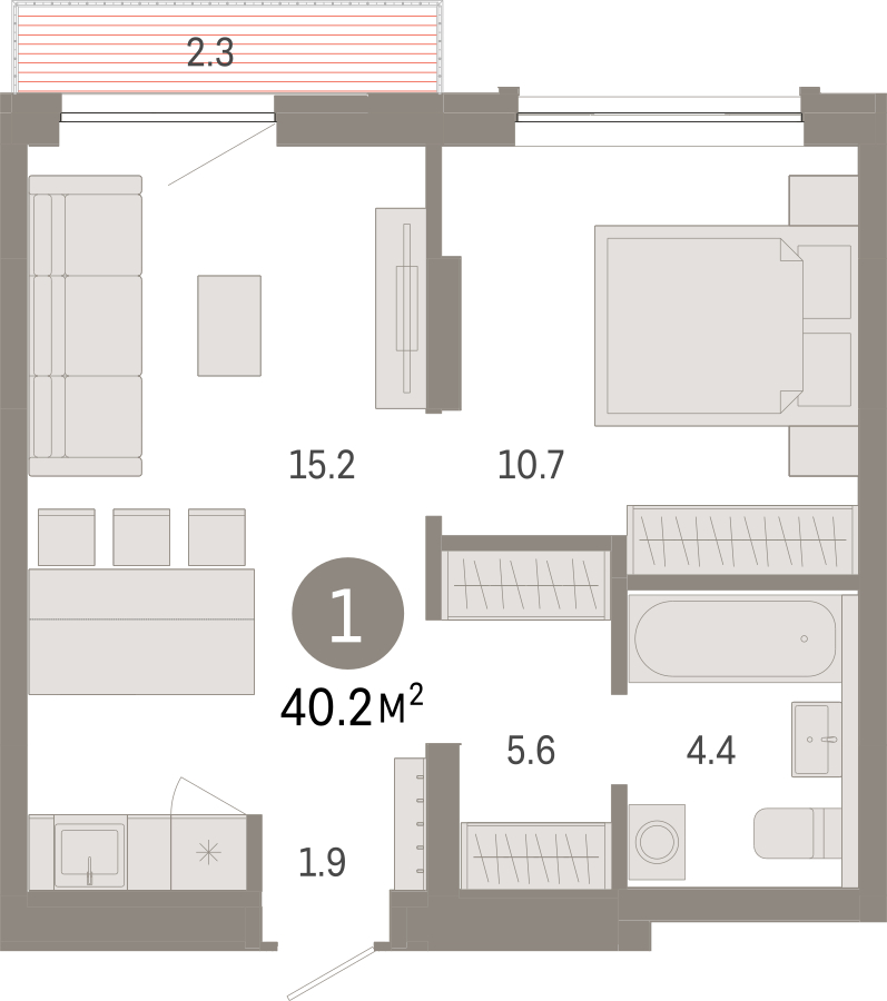 1-комнатная квартира в ЖК Дзен-кварталы на 6 этаже в 1 секции. Сдача в 2 кв. 2026 г.