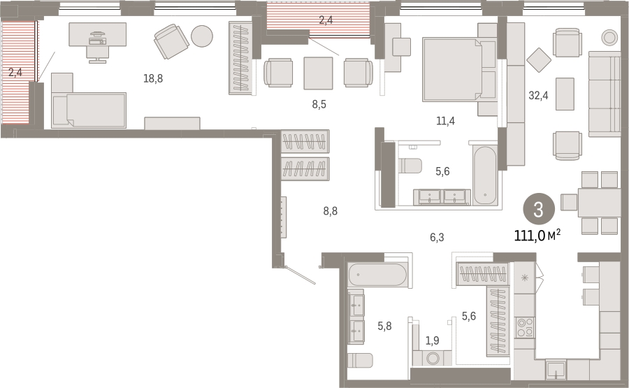 2-комнатная квартира в ЖК Дзен-кварталы на 6 этаже в 5 секции. Сдача в 1 кв. 2026 г.