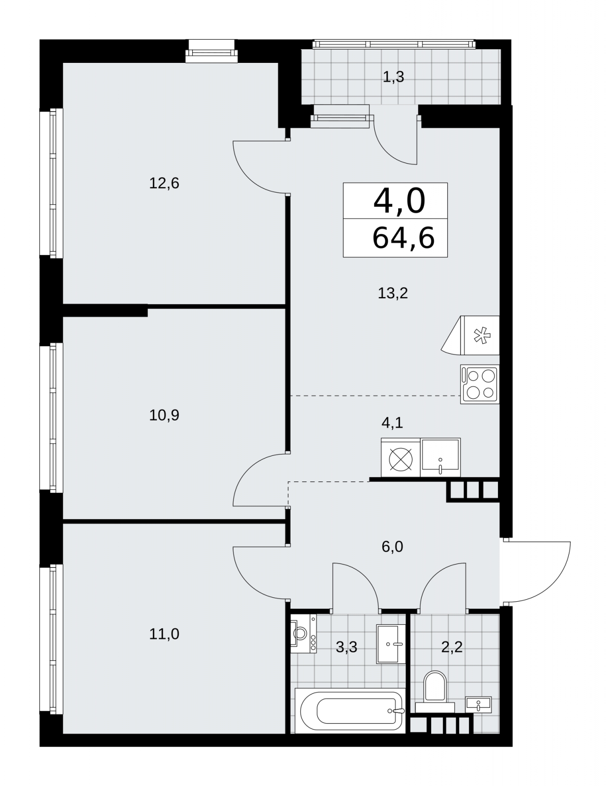 1-комнатная квартира (Студия) в ЖК Апарт-комплекс Nakhimov на 14 этаже в 1 секции. Сдача в 1 кв. 2021 г.