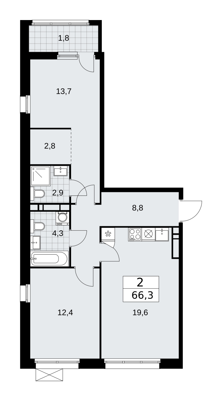 2-комнатная квартира в ЖК Апарт-комплекс Nakhimov на 8 этаже в 1 секции. Сдача в 1 кв. 2021 г.
