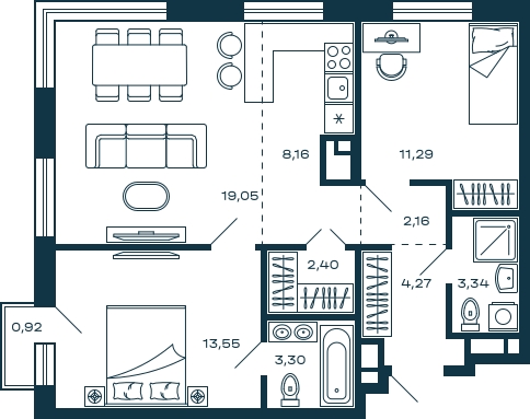 1-комнатная квартира (Студия) с отделкой в ЖК Дзен-кварталы на 8 этаже в 2 секции. Сдача в 3 кв. 2026 г.