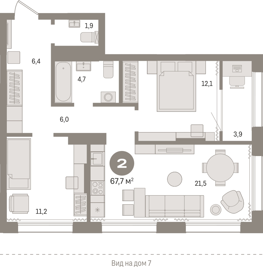 1-комнатная квартира в ЖК Дзен-кварталы на 3 этаже в 1 секции. Сдача в 2 кв. 2026 г.