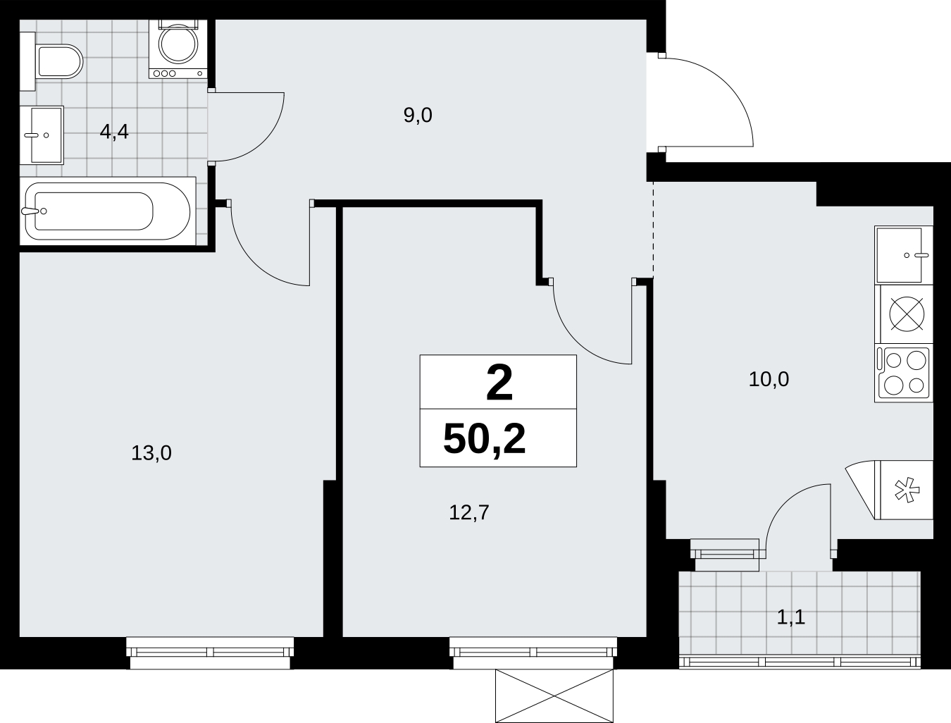 1-комнатная квартира (Студия) в ЖК Дзен-кварталы на 12 этаже в 1 секции. Сдача в 2 кв. 2026 г.