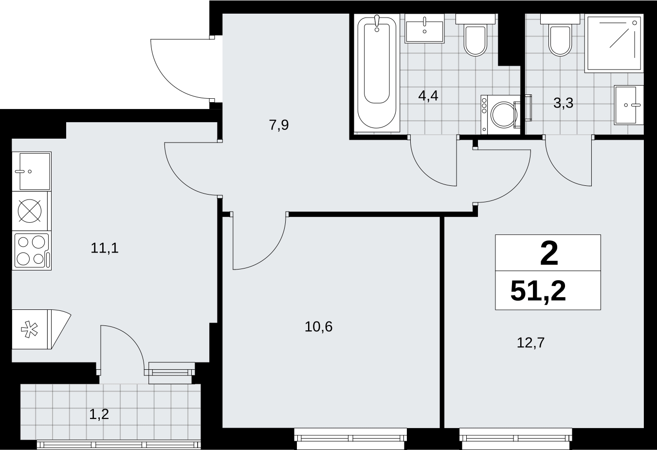 4-комнатная квартира в ЖК Дзен-кварталы на 9 этаже в 1 секции. Сдача в 2 кв. 2026 г.