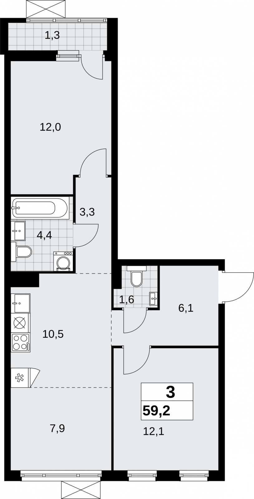 3-комнатная квартира в ЖК Дзен-кварталы на 11 этаже в 5 секции. Сдача в 1 кв. 2026 г.