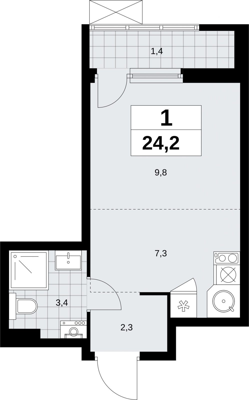 2-комнатная квартира в ЖК Дзен-кварталы на 12 этаже в 1 секции. Сдача в 2 кв. 2026 г.