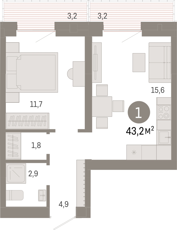 1-комнатная квартира (Студия) в ЖК Дзен-кварталы на 13 этаже в 1 секции. Сдача в 2 кв. 2026 г.