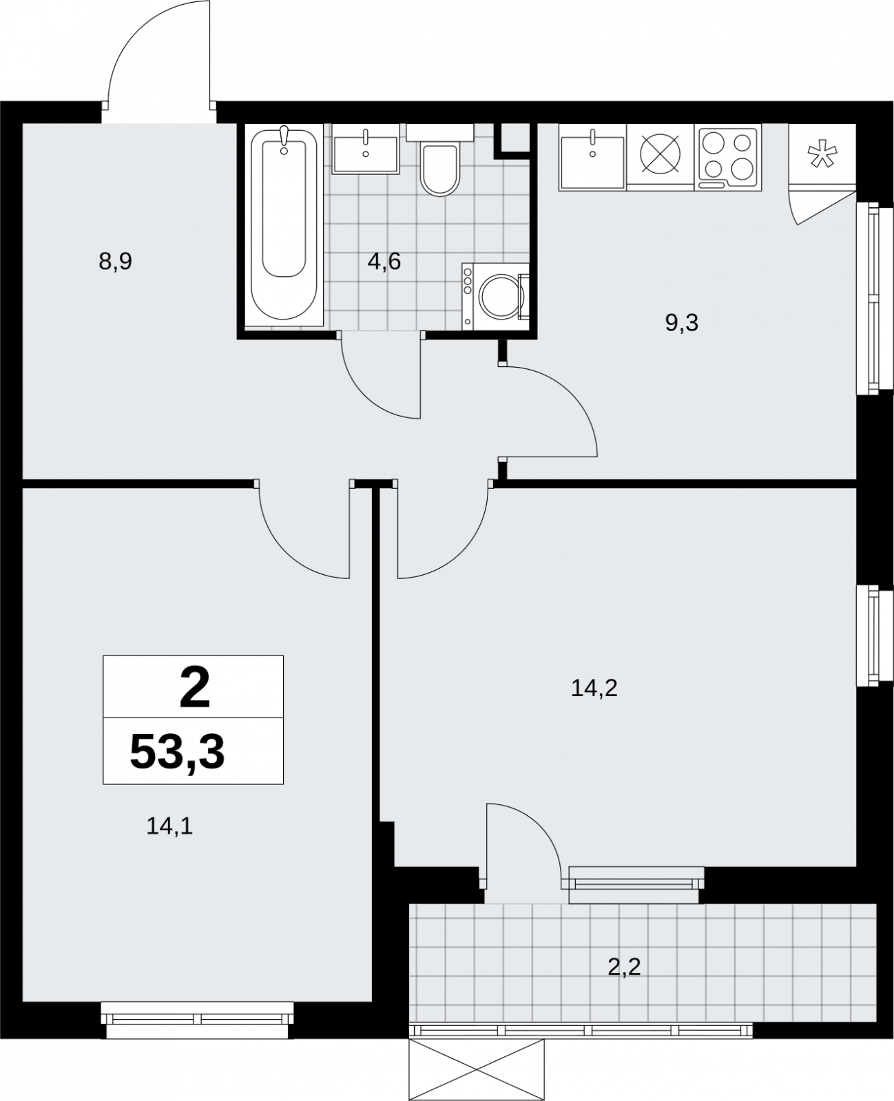 3-комнатная квартира в ЖК Дзен-кварталы на 9 этаже в 1 секции. Сдача в 2 кв. 2026 г.