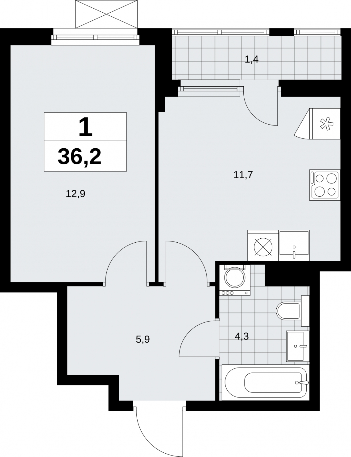 1-комнатная квартира в ЖК Дзен-кварталы на 9 этаже в 2 секции. Сдача в 2 кв. 2026 г.