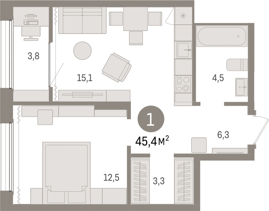 2-комнатная квартира с отделкой в ЖК Дзен-кварталы на 8 этаже в 3 секции. Сдача в 3 кв. 2026 г.