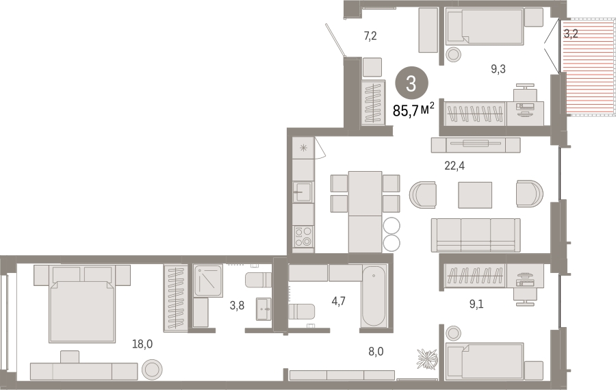 2-комнатная квартира в ЖК Дзен-кварталы на 6 этаже в 3 секции. Сдача в 2 кв. 2026 г.