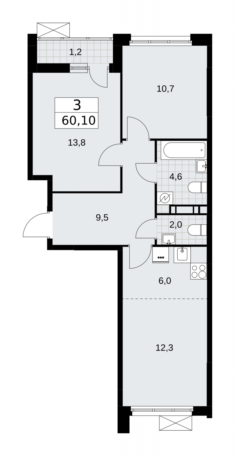 2-комнатная квартира в ЖК Скандинавия на 13 этаже в 1 секции. Сдача в 3 кв. 2025 г.