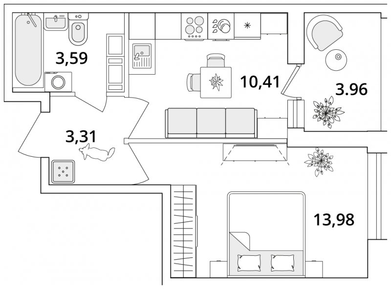 1-комнатная квартира (Студия) в ЖК Дзен-кварталы на 9 этаже в 3 секции. Сдача в 2 кв. 2026 г.