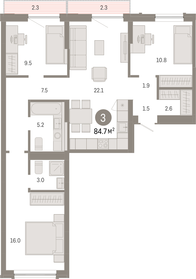 5-комнатная квартира с отделкой в ЖК Дзен-кварталы на 4 этаже в 5 секции. Сдача в 2 кв. 2026 г.