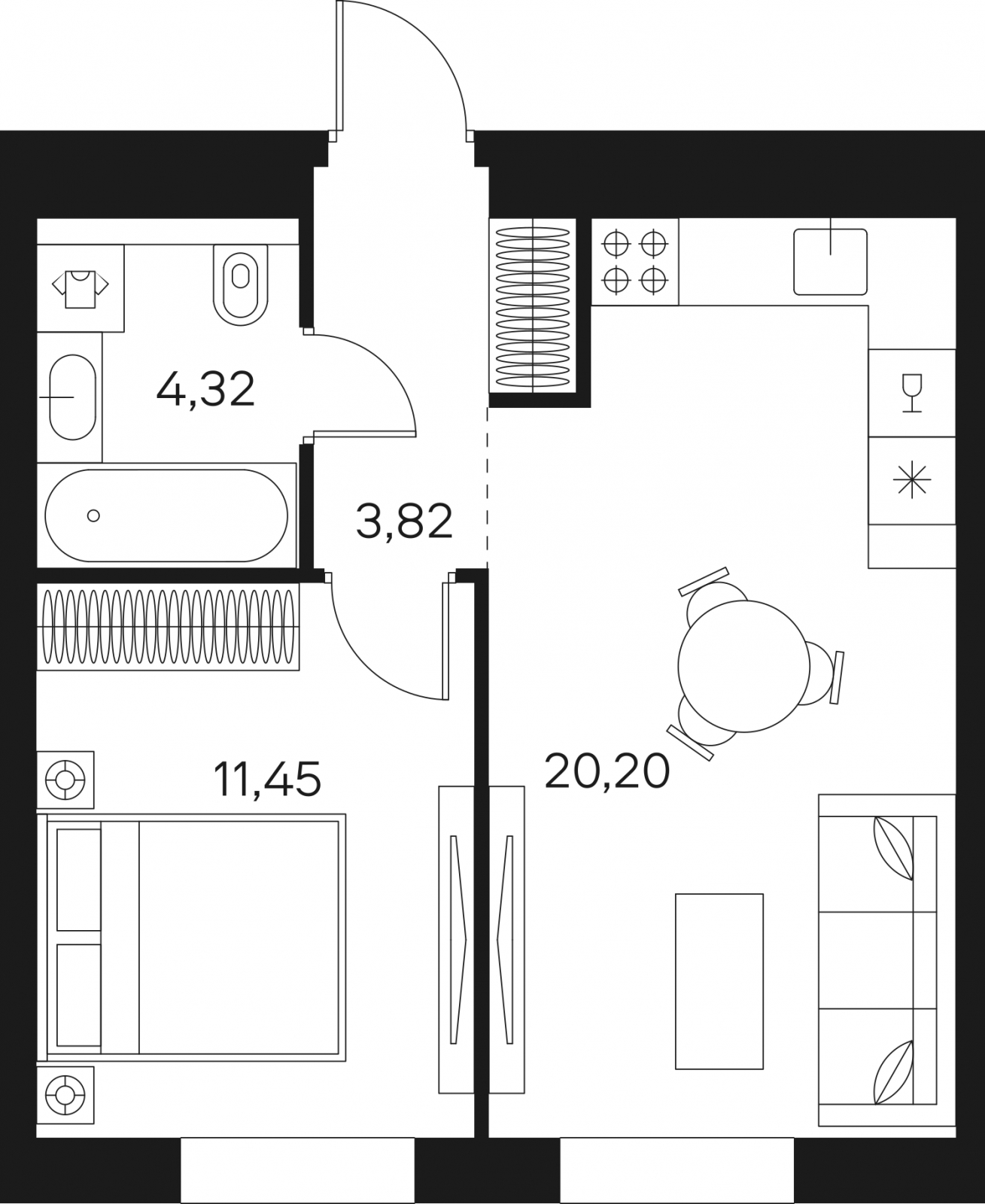 1-комнатная квартира (Студия) в ЖК Дзен-кварталы на 2 этаже в 4 секции. Сдача в 2 кв. 2026 г.
