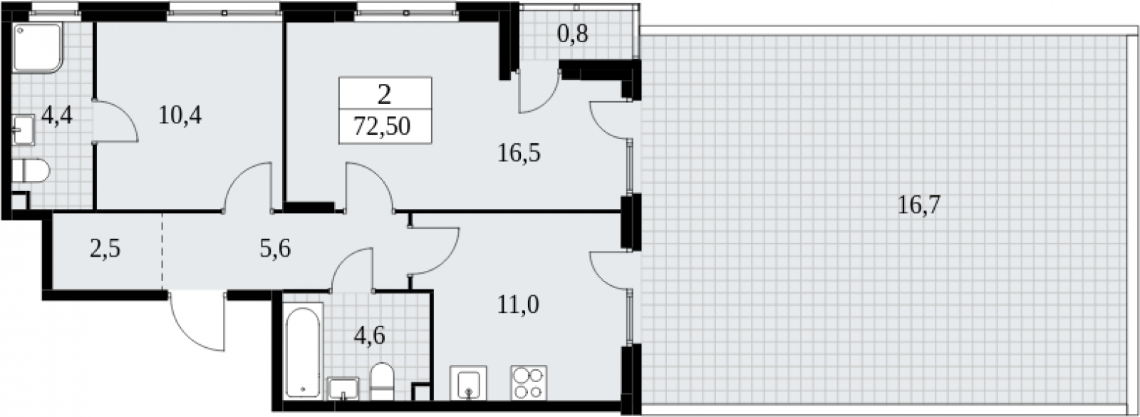 2-комнатная квартира с отделкой в ЖК Скандинавия на 2 этаже в 1 секции. Сдача в 4 кв. 2024 г.