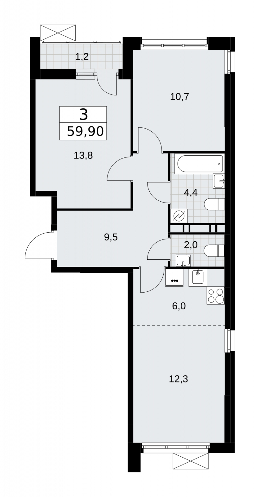 3-комнатная квартира с отделкой в ЖК Скандинавия на 2 этаже в 2 секции. Сдача в 3 кв. 2024 г.