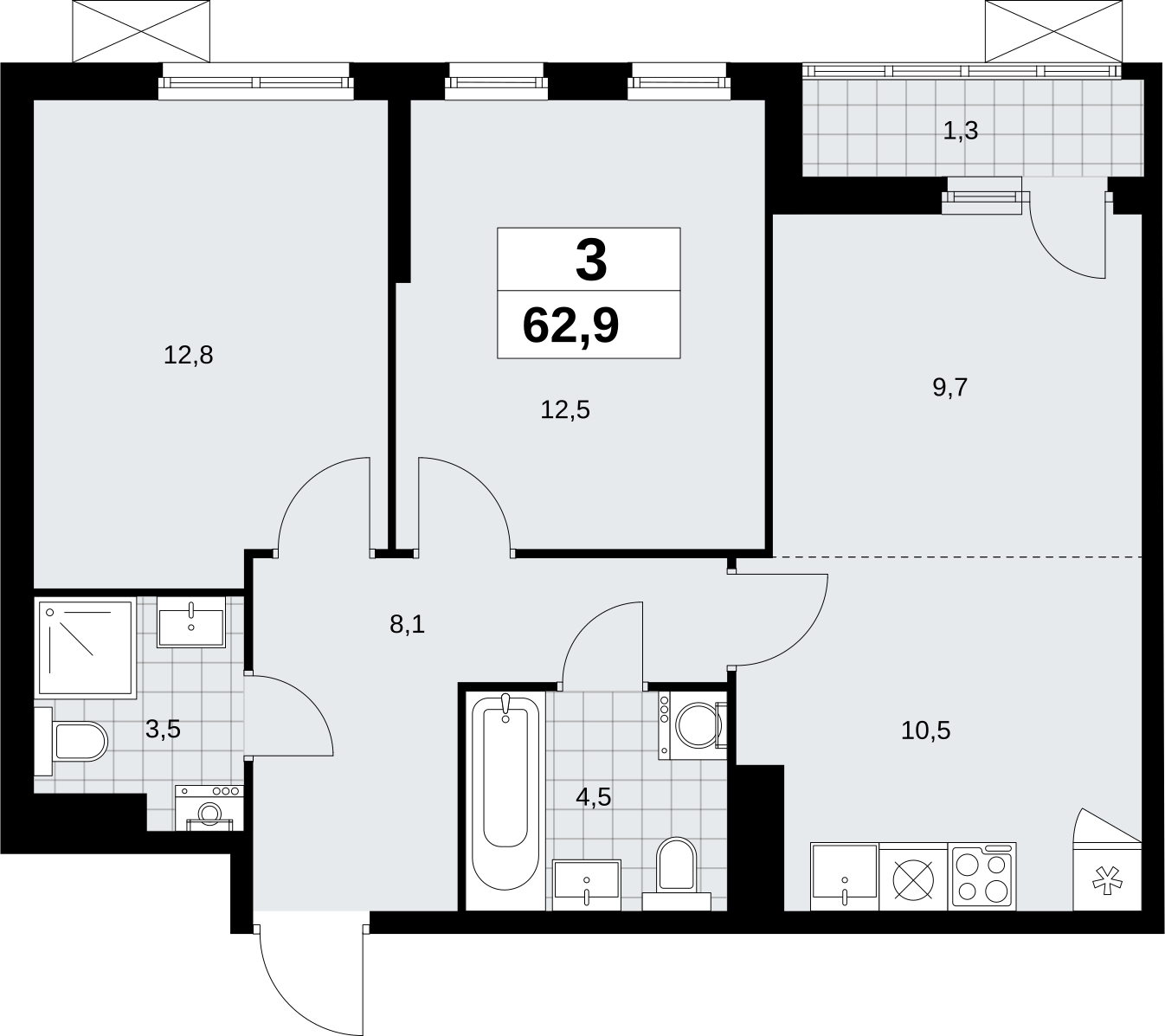 2-комнатная квартира в ЖК Level Стрешнево на 9 этаже в 2 секции. Сдача в 1 кв. 2022 г.