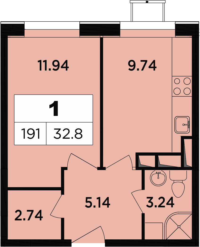 1-комнатная квартира в мкр. Новое Медведково на 14 этаже в 1 секции. Сдача в 2 кв. 2023 г.
