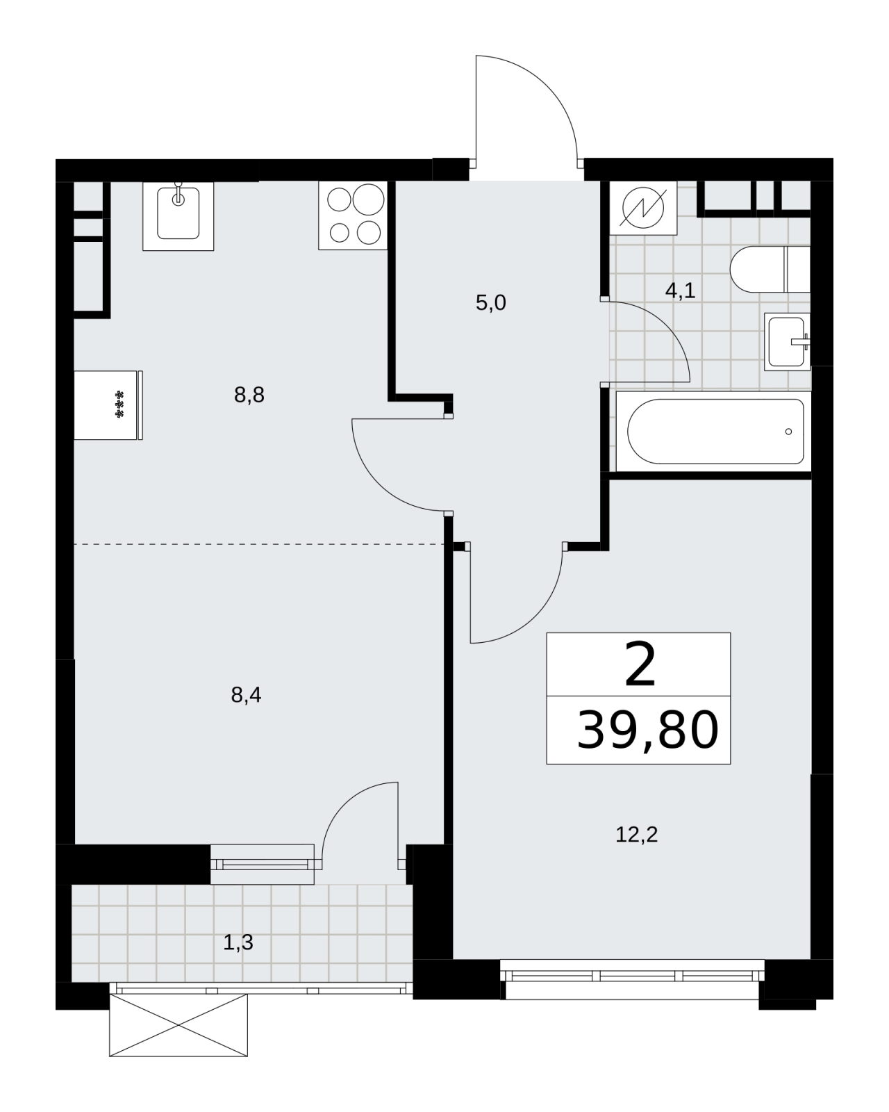 2-комнатная квартира в ЖК Sky Skolkovo на 4 этаже в 2 секции. Дом сдан.