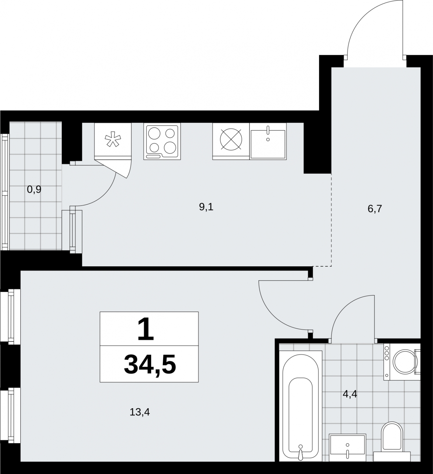 1-комнатная квартира (Студия) с отделкой в ЖК Дзен-кварталы на 12 этаже в 4 секции. Сдача в 2 кв. 2026 г.