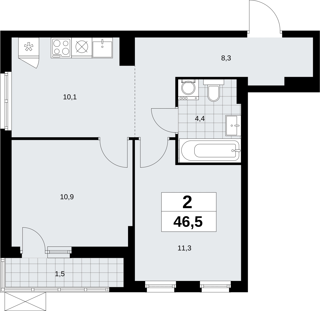 1-комнатная квартира (Студия) с отделкой в ЖК Дзен-кварталы на 2 этаже в 3 секции. Сдача в 3 кв. 2026 г.