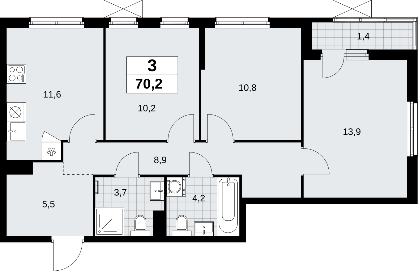 3-комнатная квартира в ЖК Дзен-кварталы на 9 этаже в 3 секции. Сдача в 1 кв. 2026 г.