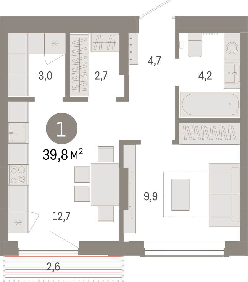 1-комнатная квартира с отделкой в ЖК Дзен-кварталы на 2 этаже в 1 секции. Сдача в 2 кв. 2026 г.