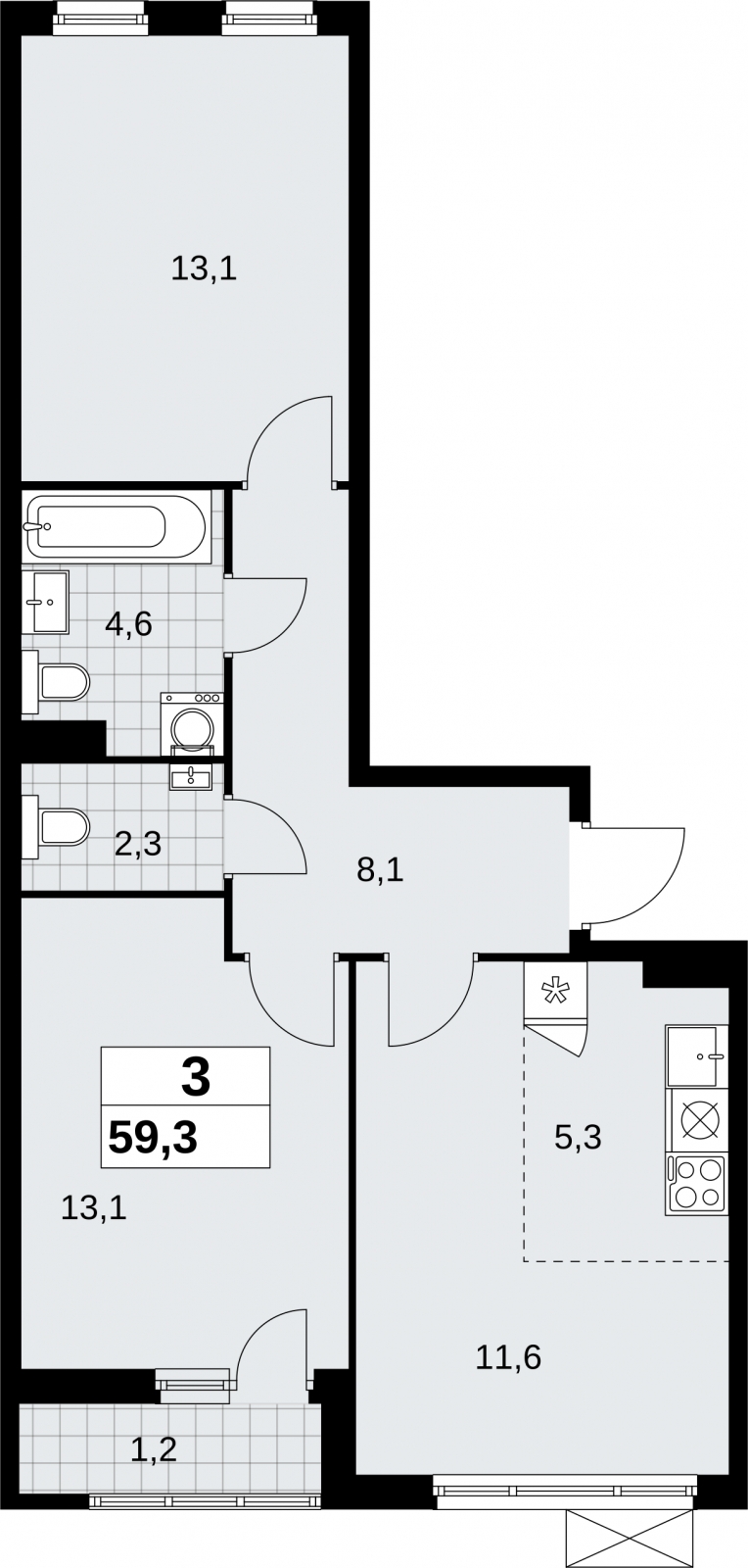 2-комнатная квартира в ЖК Level Стрешнево на 10 этаже в 2 секции. Сдача в 1 кв. 2022 г.