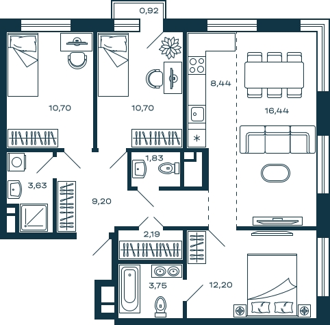 1-комнатная квартира (Студия) в ЖК Дзен-кварталы на 4 этаже в 2 секции. Сдача в 2 кв. 2026 г.