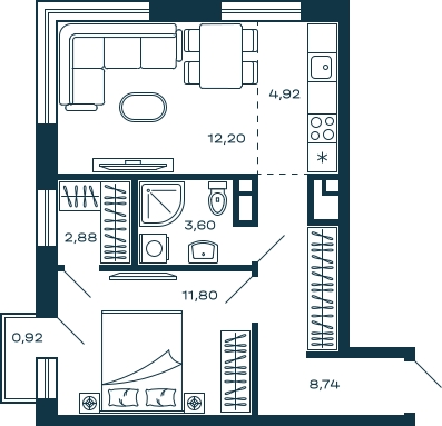 1-комнатная квартира с отделкой в ЖК Дзен-кварталы на 7 этаже в 4 секции. Сдача в 3 кв. 2026 г.