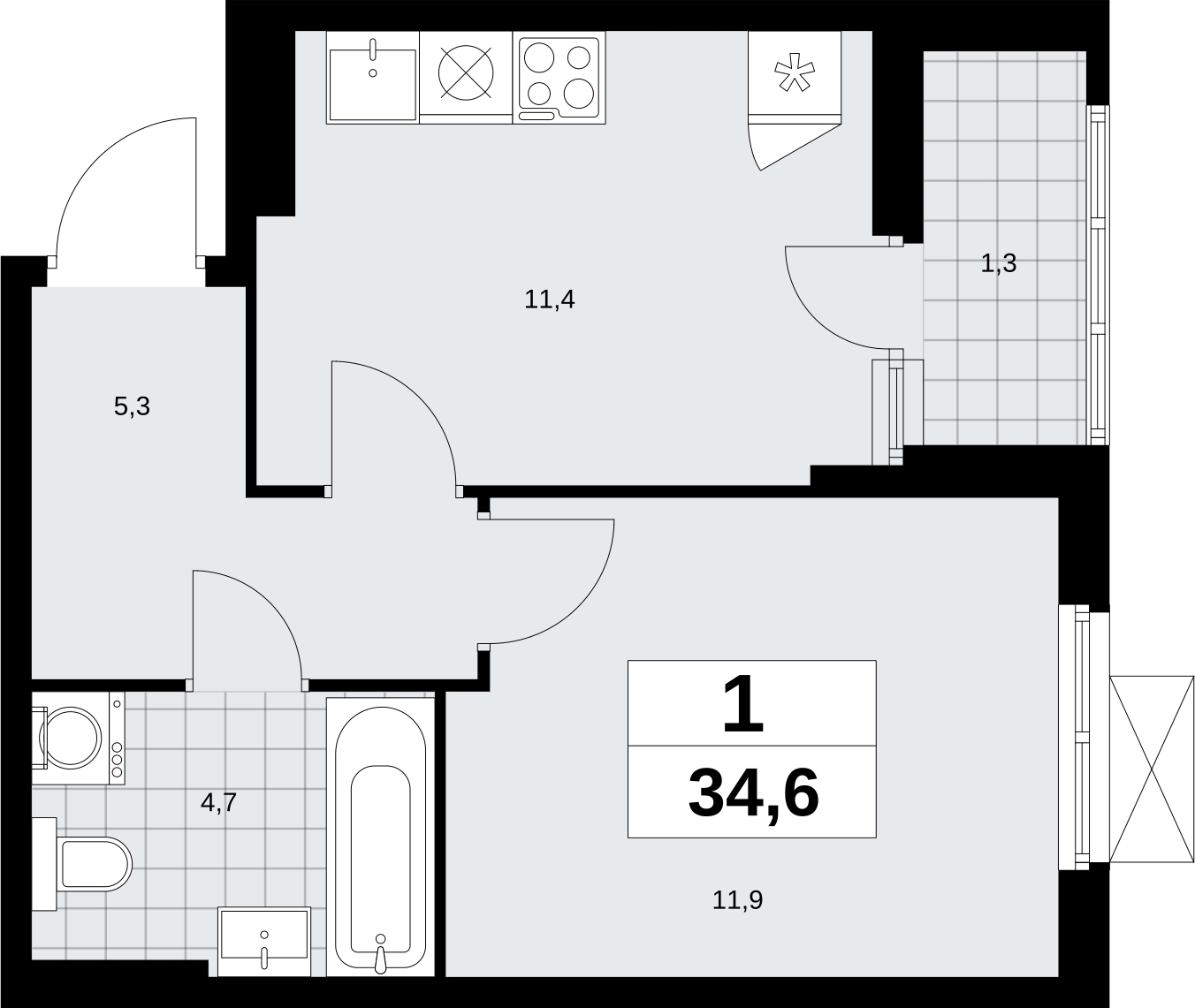 1-комнатная квартира (Студия) в ЖК Дзен-кварталы на 2 этаже в 5 секции. Сдача в 1 кв. 2026 г.