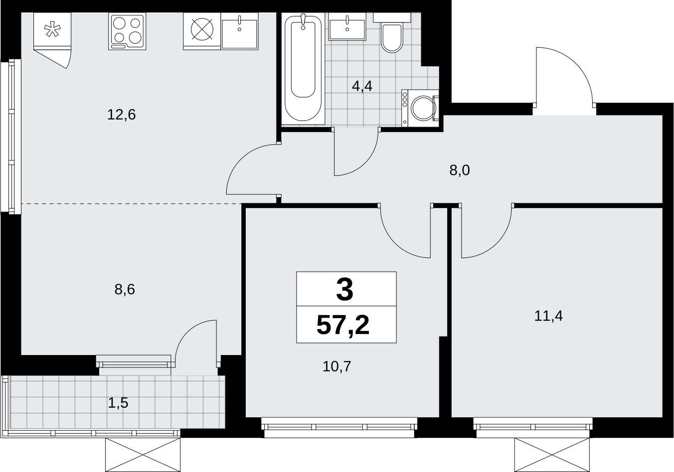 4-комнатная квартира в ЖК Дзен-кварталы на 5 этаже в 1 секции. Сдача в 2 кв. 2026 г.