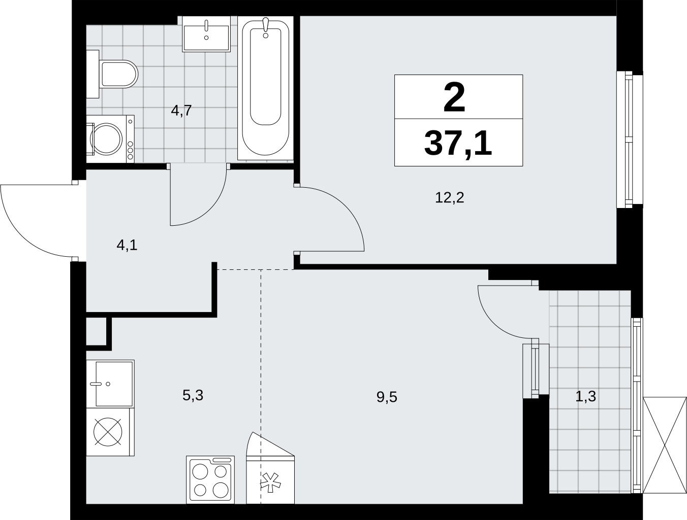 1-комнатная квартира с отделкой в ЖК Дзен-кварталы на 6 этаже в 5 секции. Сдача в 3 кв. 2026 г.