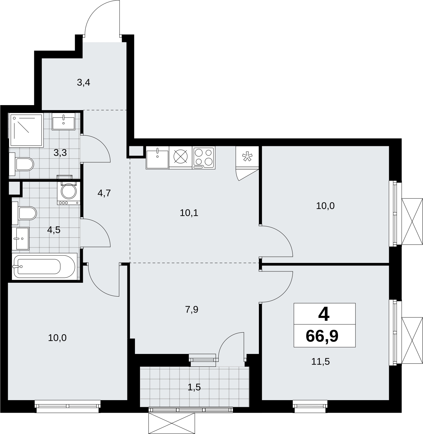 4-комнатная квартира в ЖК Дзен-кварталы на 6 этаже в 1 секции. Сдача в 2 кв. 2026 г.