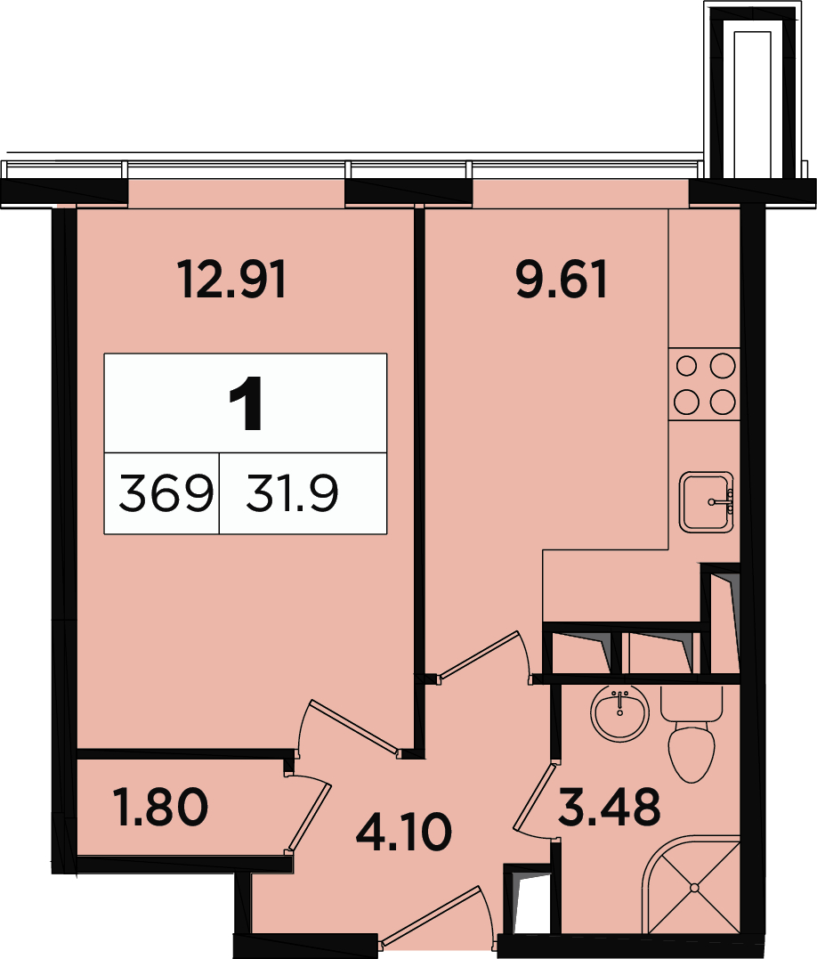 1-комнатная квартира (Студия) в ЖК Легендарный Квартал на Березовой  аллее на 17 этаже в 1 секции. Сдача в 1 кв. 2019 г.
