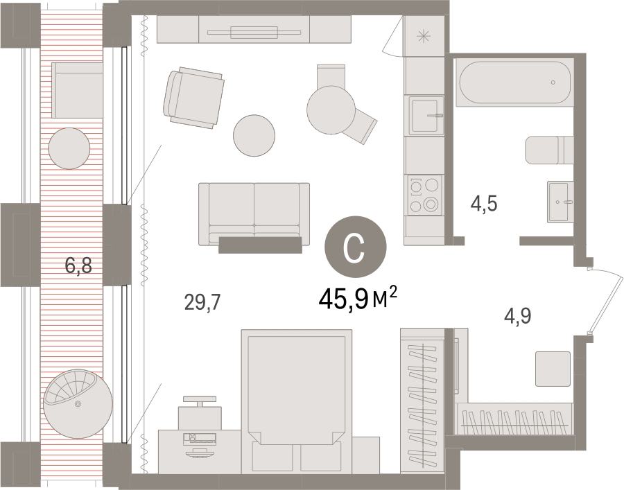 2-комнатная квартира с отделкой в ЖК Дзен-кварталы на 6 этаже в 1 секции. Сдача в 3 кв. 2026 г.