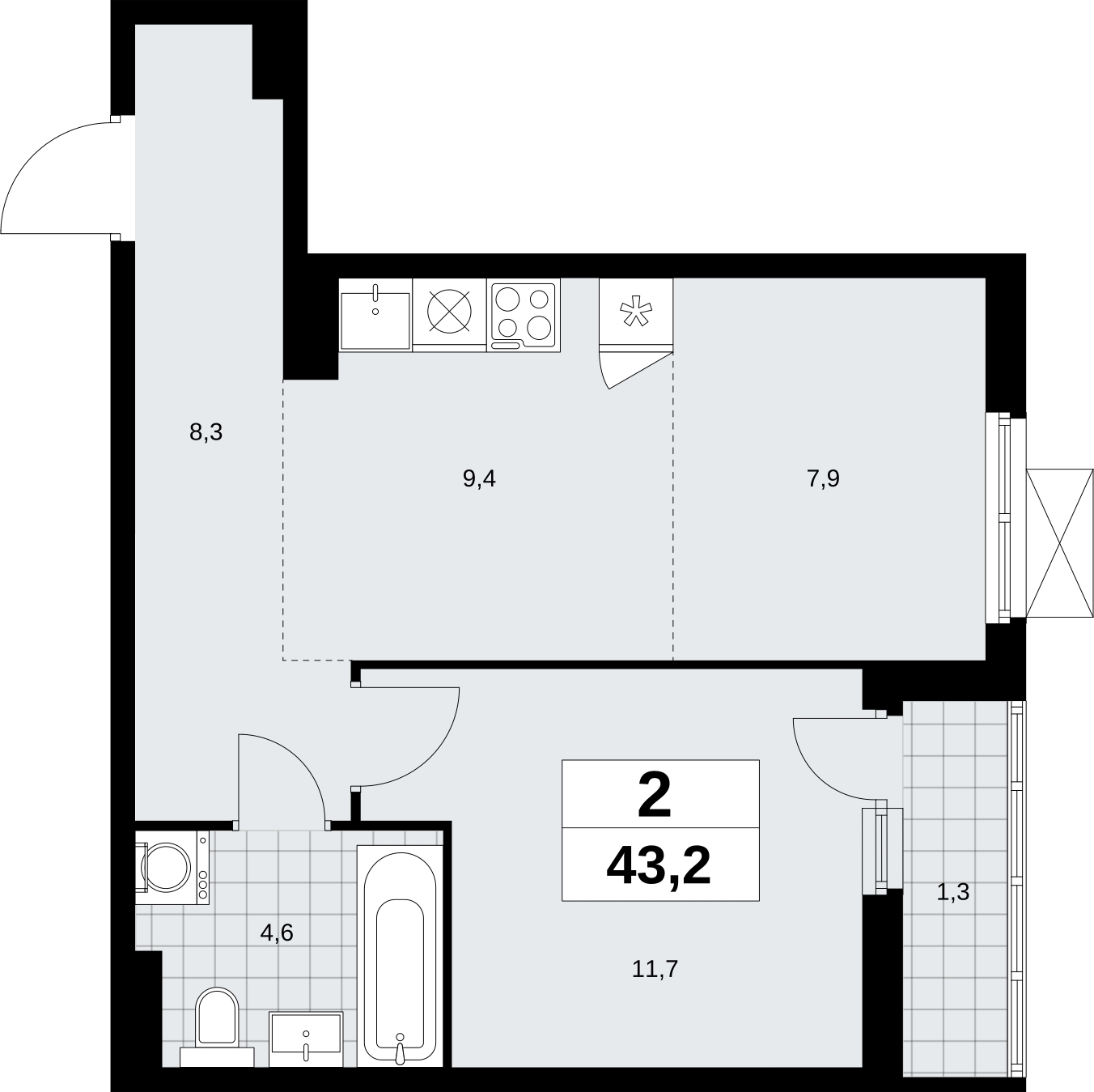 2-комнатная квартира в ЖК М_5 на 6 этаже в 1 секции. Сдача в 3 кв. 2025 г.