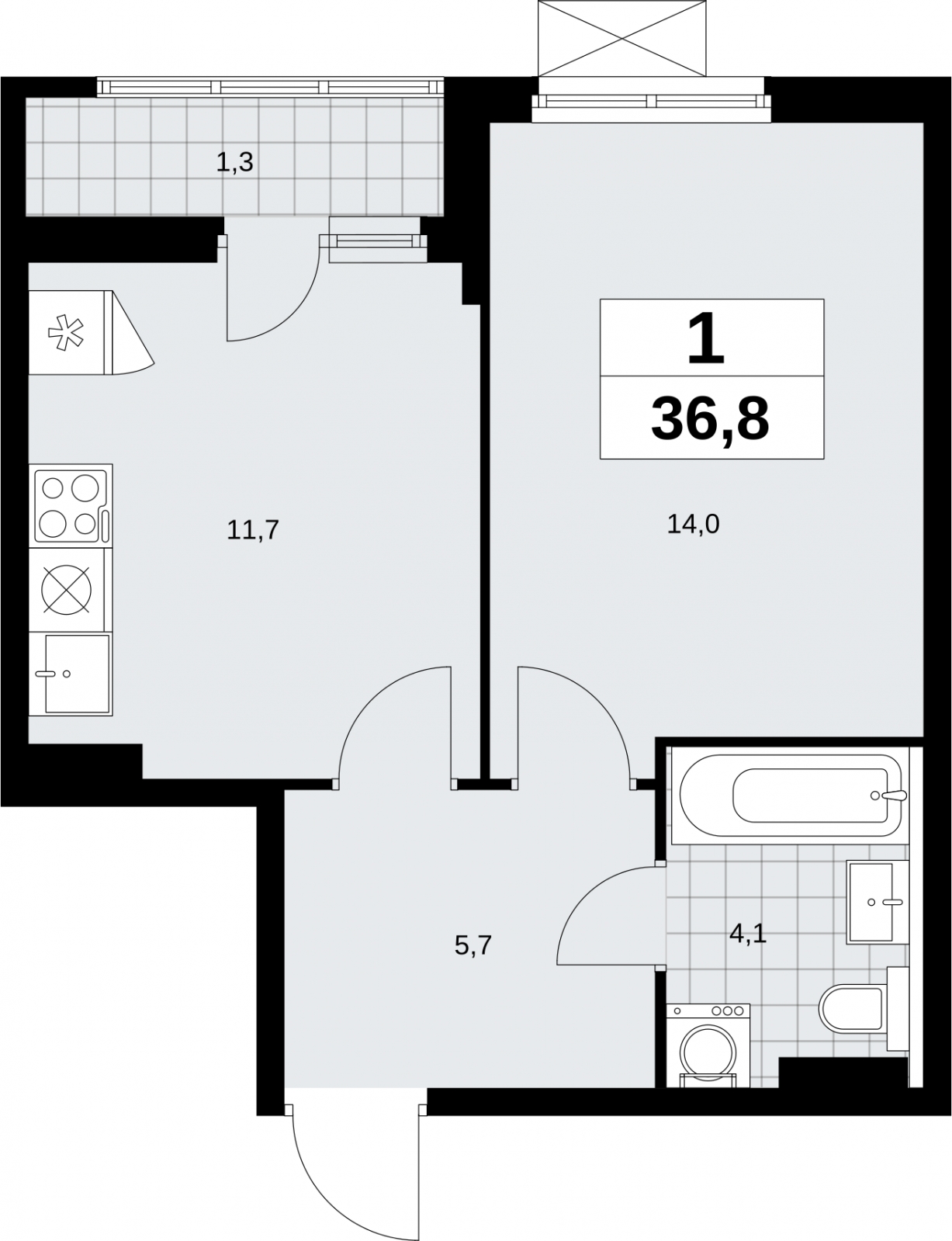 1-комнатная квартира в ЖК Дзен-кварталы на 5 этаже в 3 секции. Сдача в 1 кв. 2026 г.