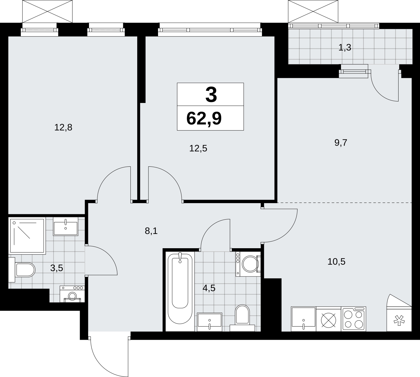 3-комнатная квартира с отделкой в ЖК Настоящее на 3 этаже в 2 секции. Сдача в 4 кв. 2022 г.