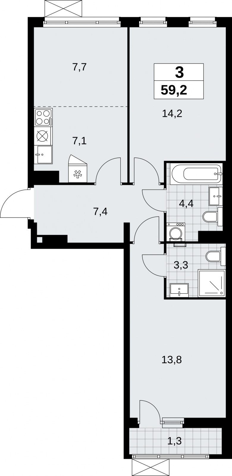 2-комнатная квартира с отделкой в Брусника в Академическом на 4 этаже в 6 секции. Сдача в 3 кв. 2026 г.