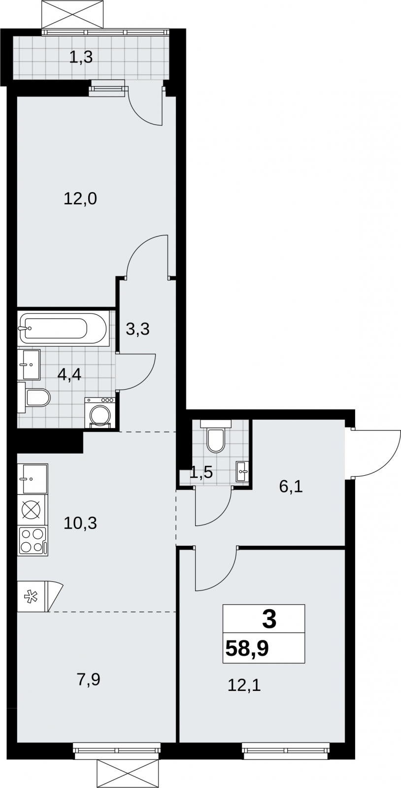 2-комнатная квартира с отделкой в ЖК Руставели 14 на 30 этаже в 1 секции. Сдача в 3 кв. 2024 г.