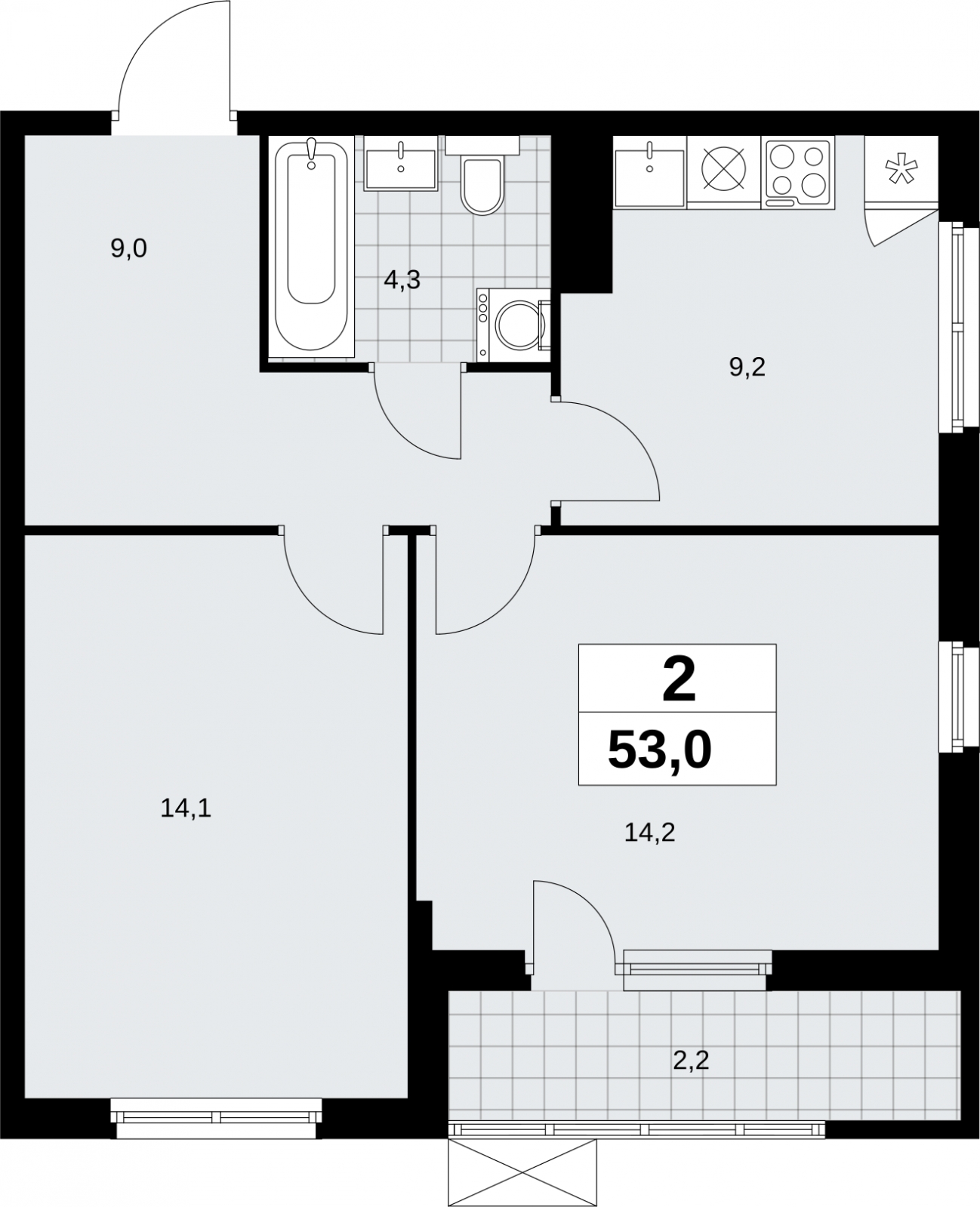 2-комнатная квартира с отделкой в ЖК Руставели 14 на 31 этаже в 1 секции. Сдача в 4 кв. 2023 г.